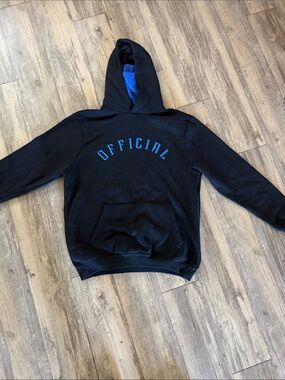 Boohoo Black Hoodie with Blue "OFFICIAL" Chest Print